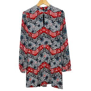 NEW! Express Long Sleeve Dress Keyhole High Neck Mod Print - 6